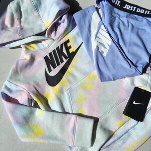 Nike Girls Size 5 Leggings & Size 6 Tie Dye Hoodie Sweatshirt Winter NEW